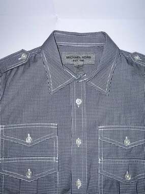 Michael Kors Men Gingham Plaid Long Sleeve Military Button Down Shirt Size M